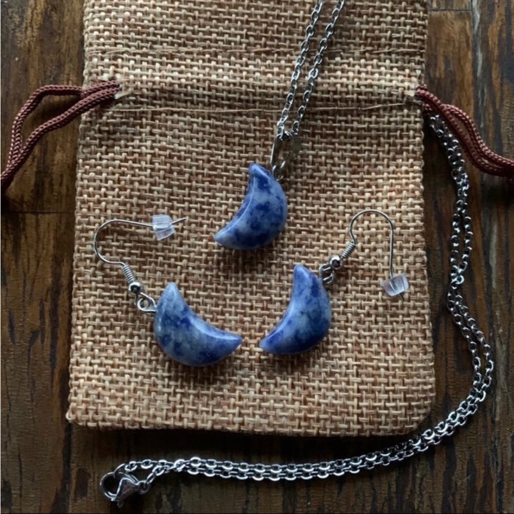 Sodalite Moon Necklace Sodalite Moon Earrings Sodalite Jewelry